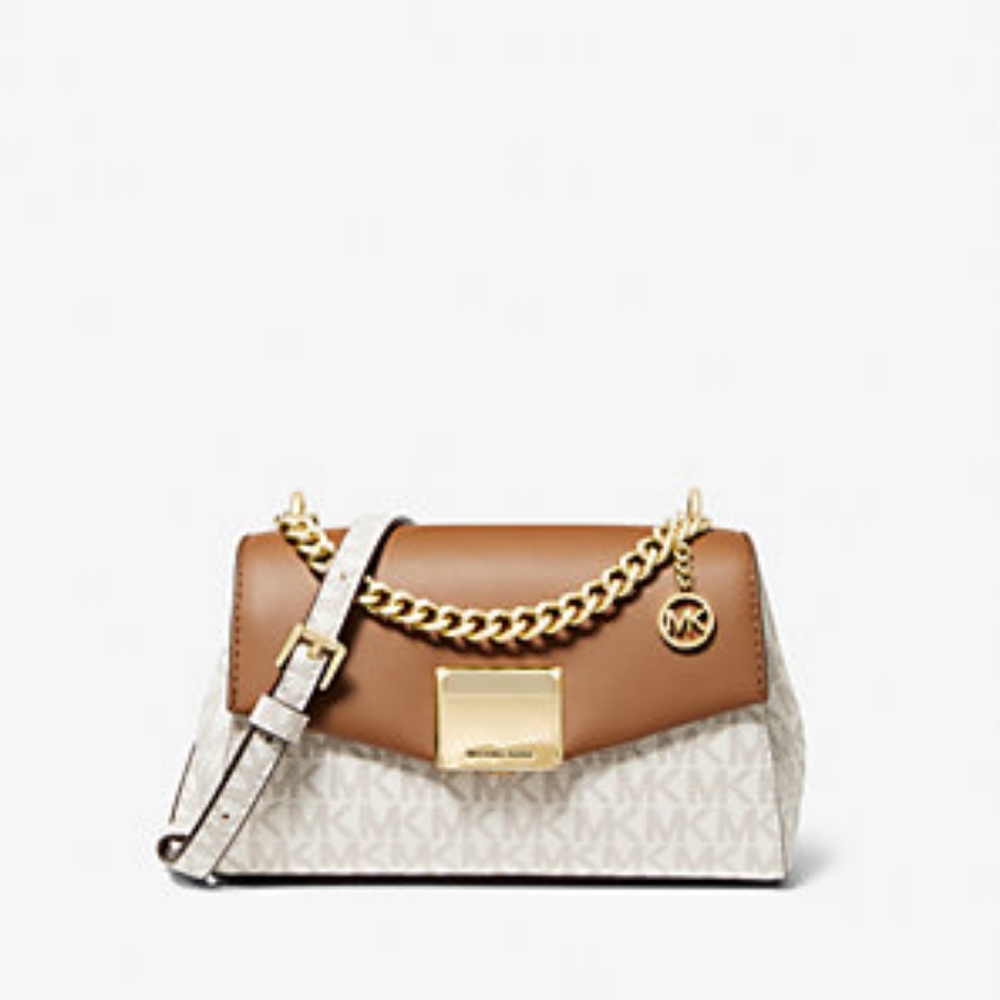NWT! MICHAEL KORS Lita Two-Tone Logo And Leather Crossbody Bag